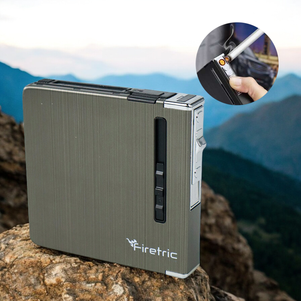 Gambar produk Firetric Kotak Rokok Cigarette Case 20 Slot dengan Korek Elektrik - MK073