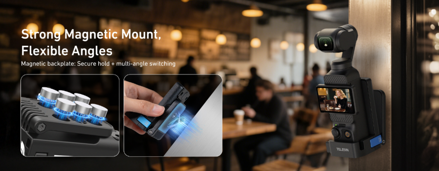 TELESIN Magnetic Mount Stand Expansion Adapter for DJI Osmo Pocket 3 - S6-CFR-04-TDJ Gambar produk TELESIN Magnetic Mount Stand Expansion Adapter for DJI Osmo Pocket 3 - S6-CFR-04-TDJ