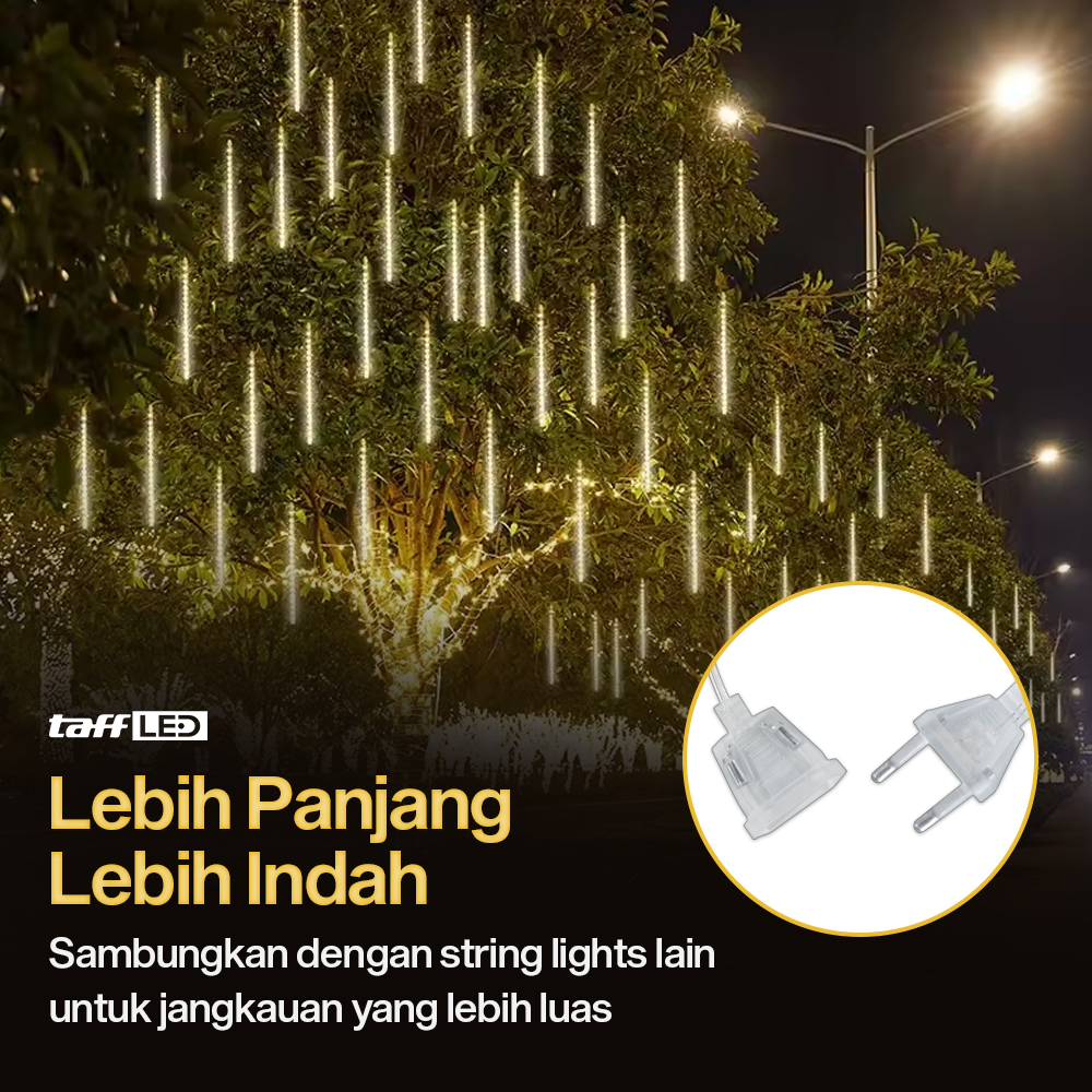 TaffLED Lampu Hias String Lights Meteor Waterproof Warm White 8 PCS - XH480 Gambar produk TaffLED Lampu Hias String Lights Meteor Waterproof Warm White 8 PCS - XH480