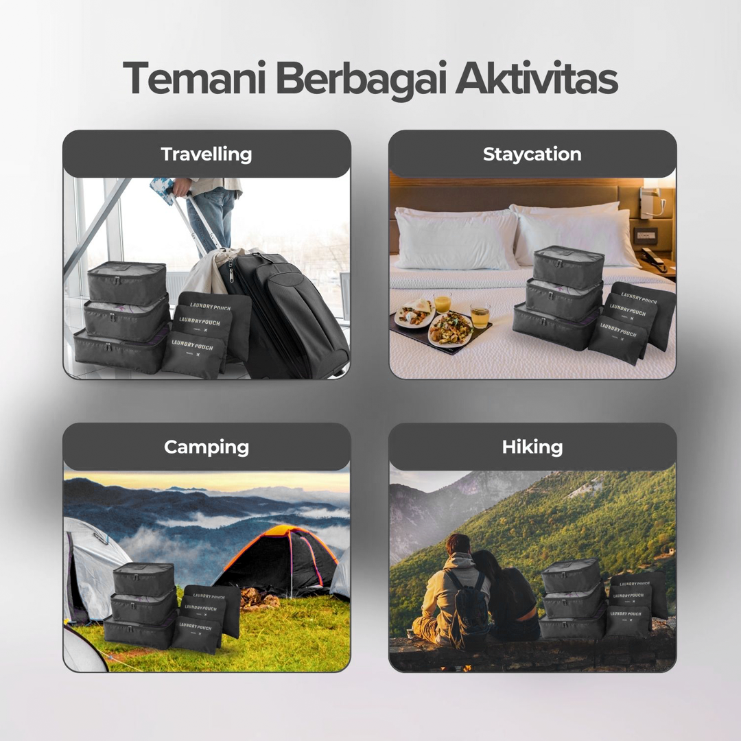 Tas Travel Bag Laundry Organizer Packing Cubes Multi Size 6 PCS Gambar produk Tas Travel Bag Laundry Organizer Packing Cubes Multi Size 6 PCS