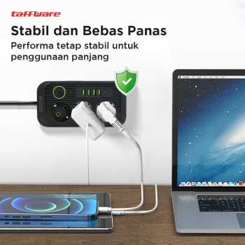 Gambar produk Taffware Stop Kontak Kabel USB Type C 10A 250V 2500W 1.8M 3 Lubang - QL-1074U