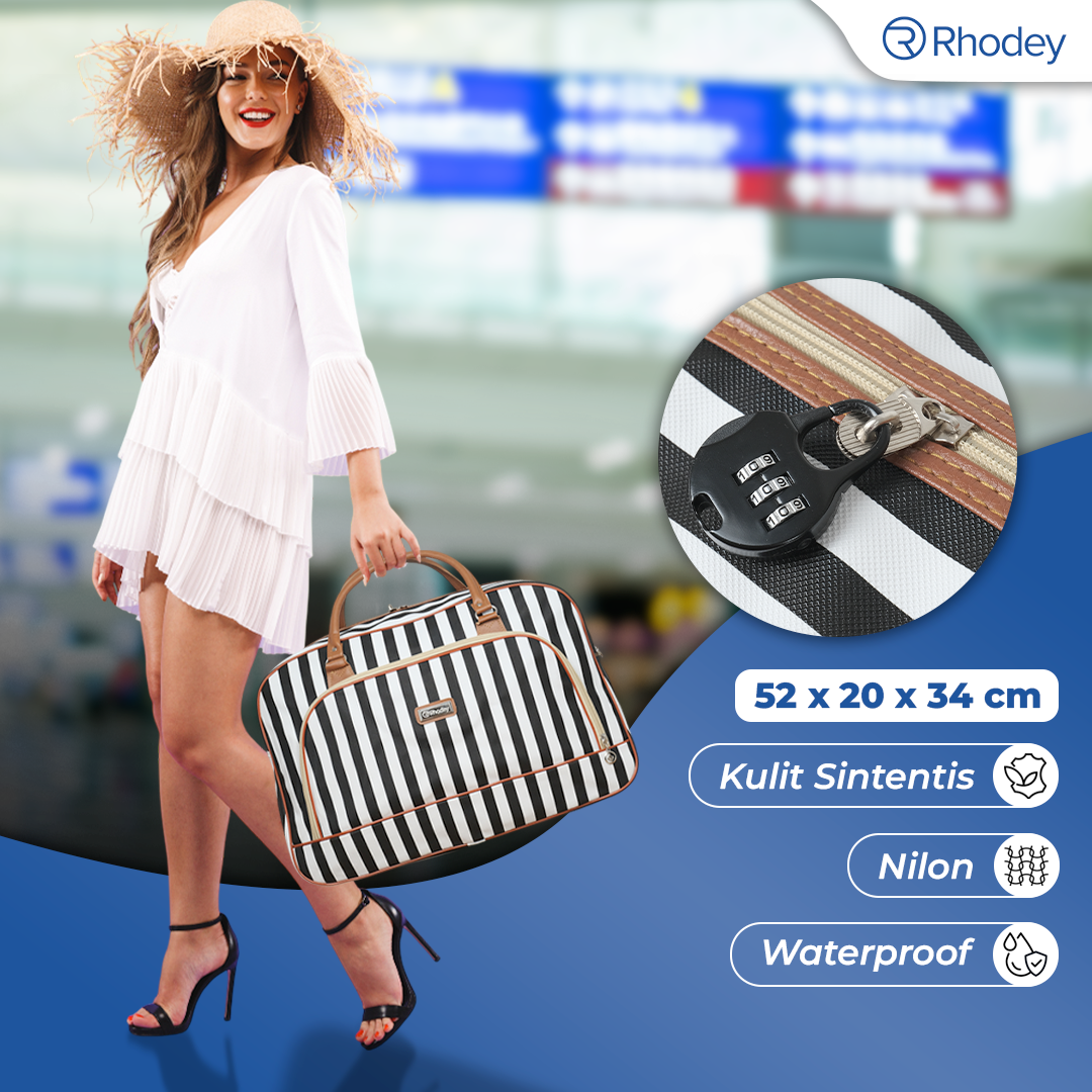 Rhodey Tas Travel Jinjing PU Leather Duffle Bag Stripe Model - S01 Gambar produk Rhodey Tas Travel Jinjing PU Leather Duffle Bag Stripe Model - S01