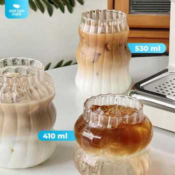 Gambar produk One Two Cups Gelas Kaca Aesthetic Kopi Teh Wave Stripe Shape 530ml - GK24