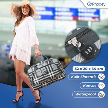 Gambar produk Rhodey RAIMIQI SEMOR Tas Jinjing Duffle Bag PU Leather Unisex 20 Inch Black Gray Grid - CB001