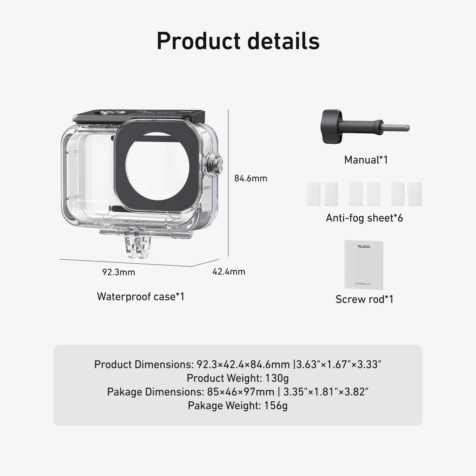Gambar produk TELESIN Casing Anti Air Waterproof Case Anti Fog 60M DJI Osmo Action 6 - S4-WTP-12