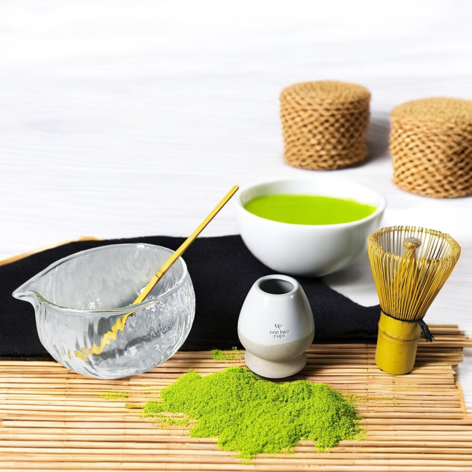 One Two Cups Matcha Set Chawan Chasen Stand Chashaku 470ml 4 PCS - WT174 Gambar produk One Two Cups Matcha Set Chawan Chasen Stand Chashaku 470ml 4 PCS - WT174