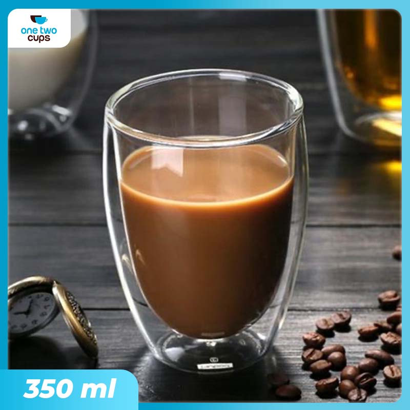 Gambar produk One Two Cups Gelas Kaca Aesthetic Tahan Panas Double Wall Glass 350ml - PLY1704