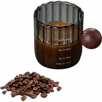 Gambar produk KEMORELA Gelas Takar Kopi Measuring Wooden Round Beads Glass 90ml - KS13