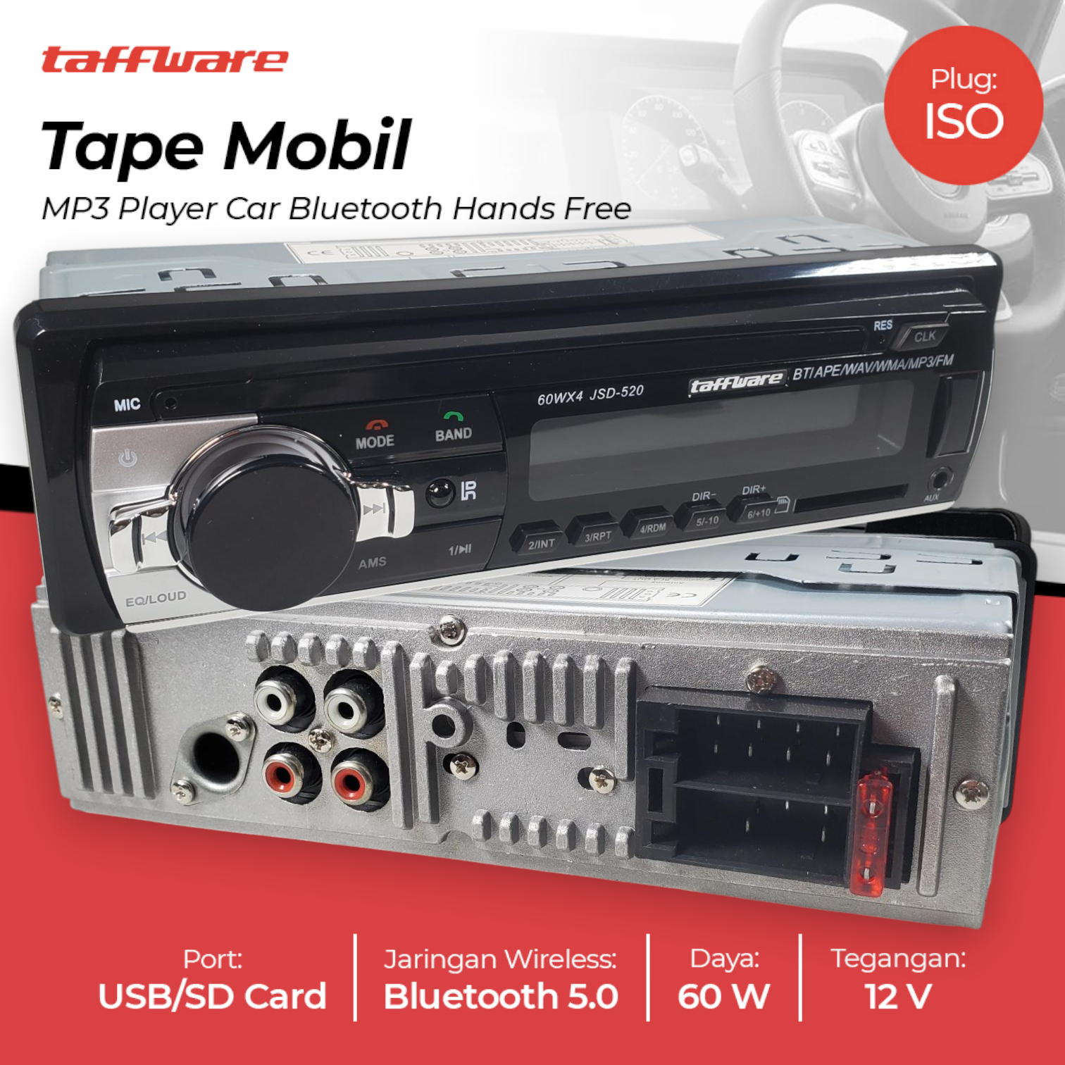 Gambar produk Taffware Tape Mobil Audio MP3 Player Car Bluetooth Hands Free - JSD-520