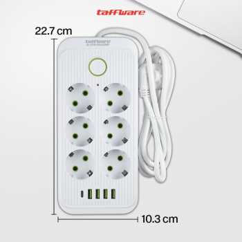 Gambar produk Taffware Stop Kontak Kabel USB Type C 10A 110-250V 2500W 1.8M 6 Lubang - QL-1075U