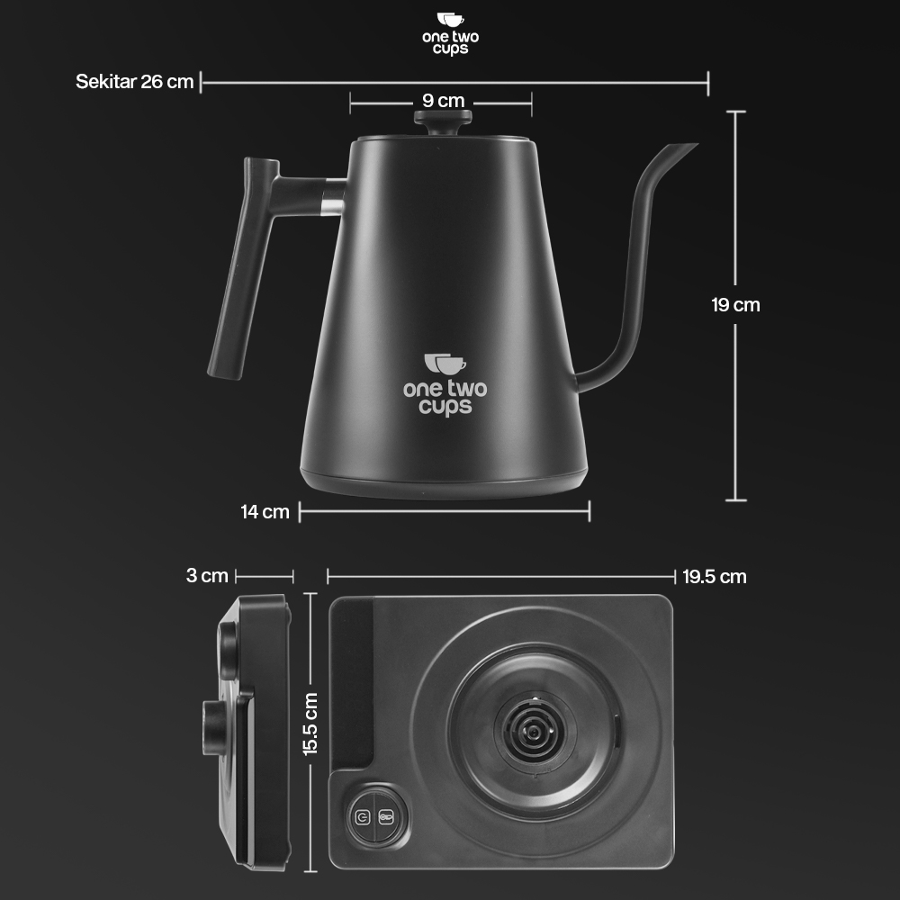 Gambar produk One Two Cups Teko Listrik Kopi Pemanas Air Leher Angsa 1200W 1L - KT10 PRO