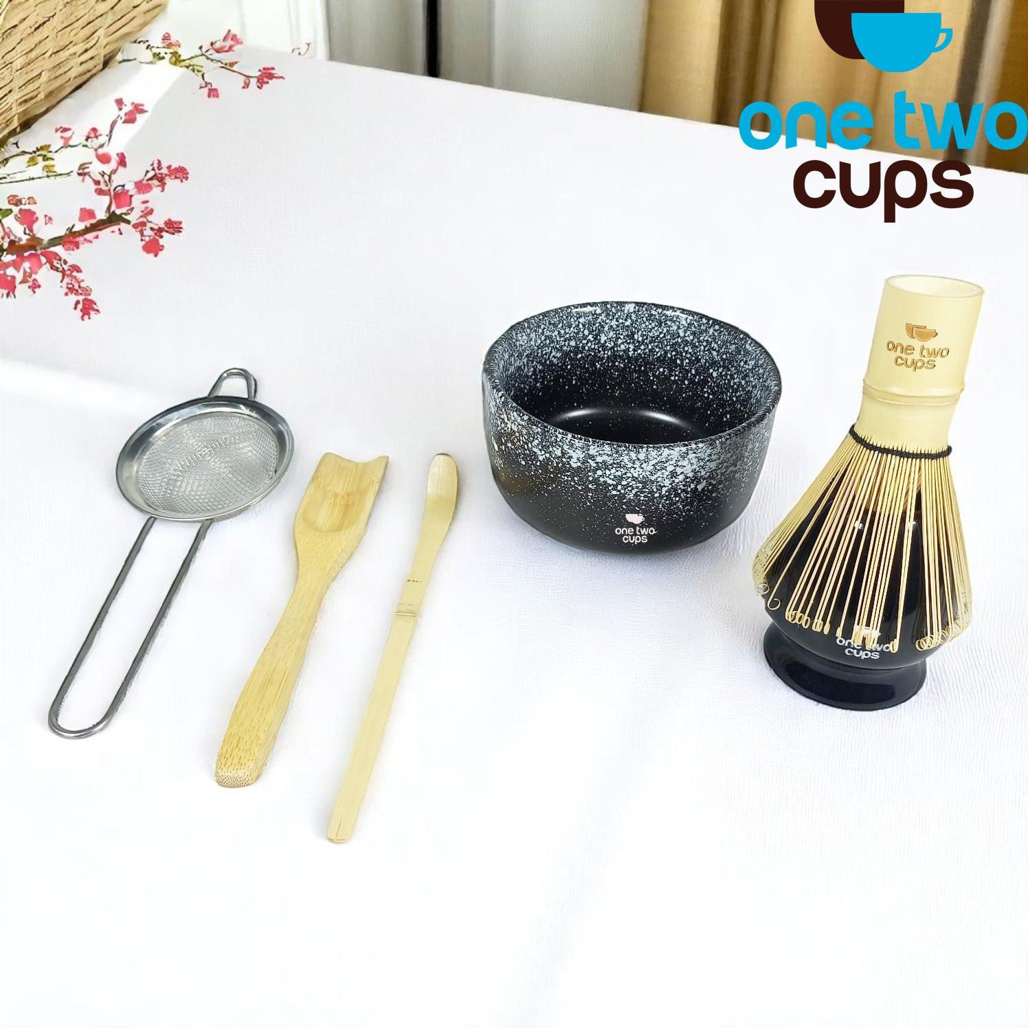 One Two Cups Matcha Set Kit Chawan Chasen Stand Chashaku Chakoshi - DB06 Gambar produk One Two Cups Matcha Set Kit Chawan Chasen Stand Chashaku Chakoshi - DB06