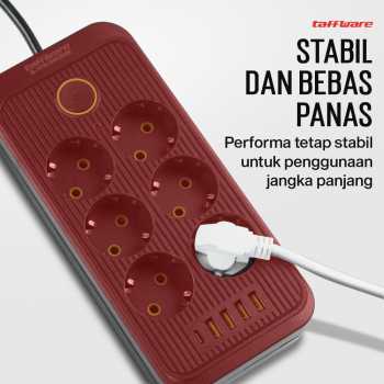Gambar produk Taffware Stop Kontak Kabel USB Type C 10A 110-250V 2500W 1.8M 6 Lubang - QL-1075U