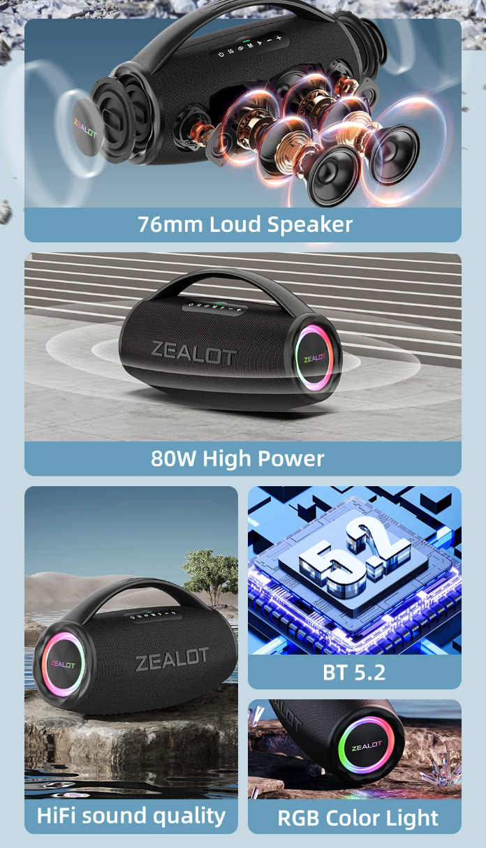 ZEALOT Speaker Bluetooth Portable Subwoofer Dual Pairing 16000mAh - S97 Gambar produk ZEALOT Speaker Bluetooth Portable Subwoofer Dual Pairing 16000mAh - S97