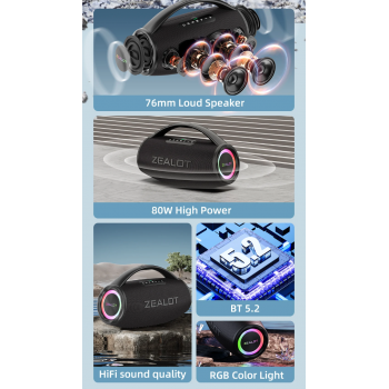 Gambar produk ZEALOT Speaker Bluetooth Portable Subwoofer Dual Pairing 16000mAh - S97