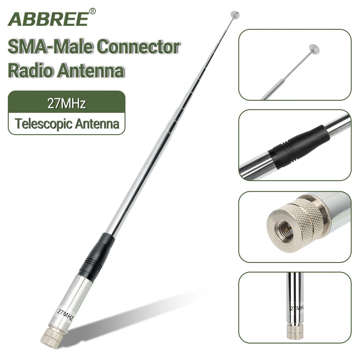 ABBREE Antena Walkie Talkie Telescopic 50 Ohm 27MHz 20W 1.3M SMA Male - CB-02 Gambar produk ABBREE Antena Walkie Talkie Telescopic 50 Ohm 27MHz 20W 1.3M SMA Male - CB-02