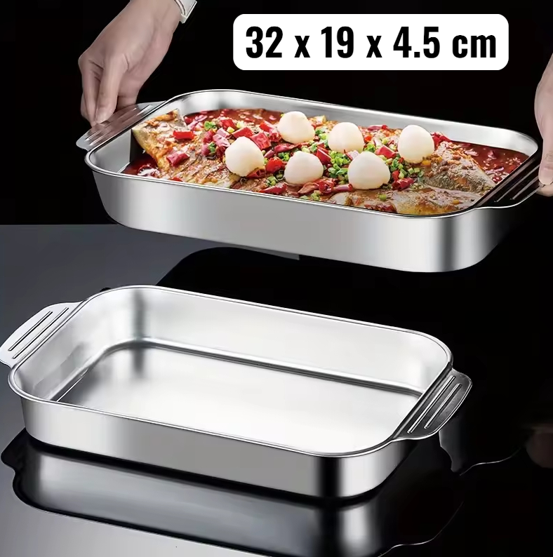 NLSLASI Loyang Nampan Tray Bakeware Grill Pan Magnetic Stainless 410 32x19x4.5cm - NL31 Gambar produk NLSLASI Loyang Nampan Tray Bakeware Grill Pan Magnetic Stainless 410 32x19x4.5cm - NL31