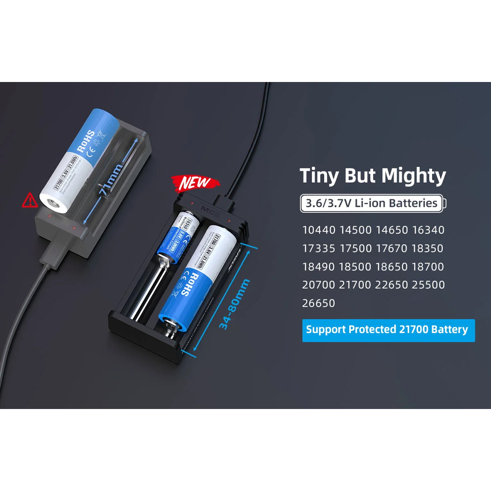 Gambar produk XTAR Charger Baterai 2 Slot 14500 18650 18650 Li-Ion 3.7V 1A 5V Type C - MC2