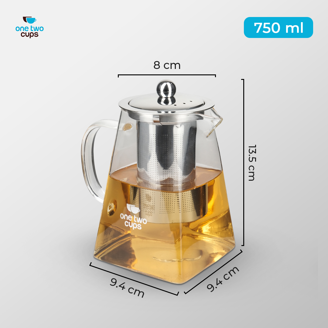 Gambar produk One Two Cups Teko Teh Kaca Saringan Tahan Panas Api Infuser Teapot 750ml - TP-761