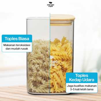 Gambar produk One Two Cups Toples Kaca Penyimpanan Makanan Kedap Udara Storage Jar 1.6L - HC1019