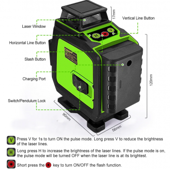 Gambar produk CLUBIONA Laser Level Self Leveling Green Beam 4D 16 Lines with Remote - ME16C