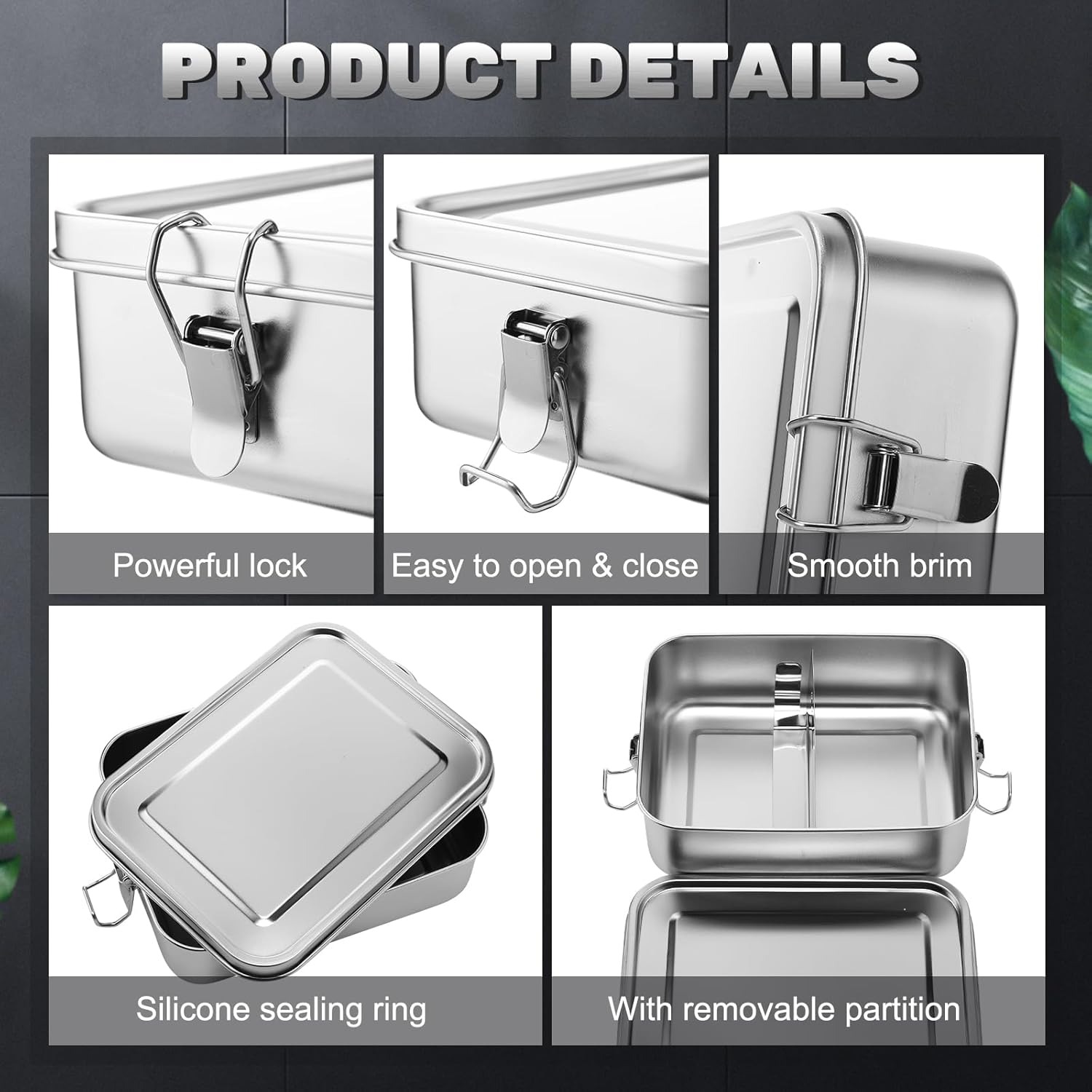 Umigy Kotak Makan Lunch Bento Box Stainless Steel 304 with Partition 2400ml - UM58 Gambar produk Umigy Kotak Makan Lunch Bento Box Stainless Steel 304 with Partition 2400ml - UM58