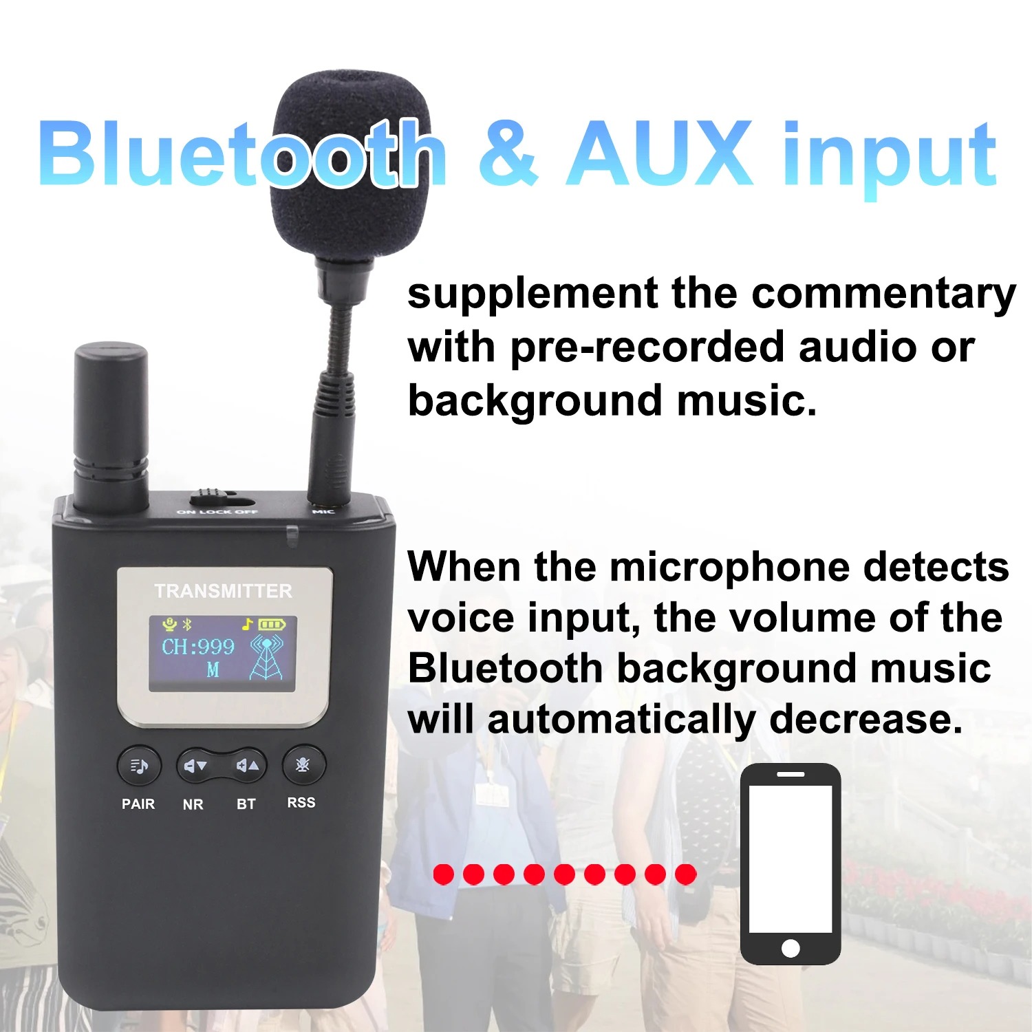 Gambar produk Yuxuan Audio Tour Guide Wireless Transmitter 2.4G 999 Channel Mic - 7510T