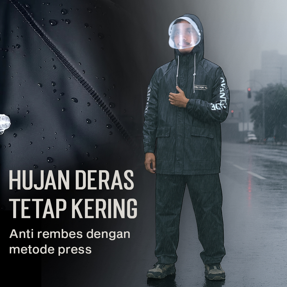 KEYRU Jas Hujan Setelan Motor Dewasa Visor PVC Waterproof Raincoat M - TN-74 Gambar produk KEYRU Jas Hujan Setelan Motor Dewasa Visor PVC Waterproof Raincoat M - TN-74