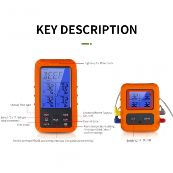 Gambar produk Laserpwr Termometer Makanan Digital Wireless Daging Kopi Susu 4 Probe - TP40