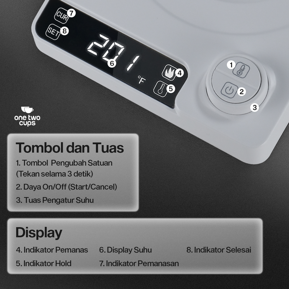 Gambar produk One Two Cups Teko Listrik Kopi Pemanas Air Leher Angsa 1200W 1L - KT10 PRO