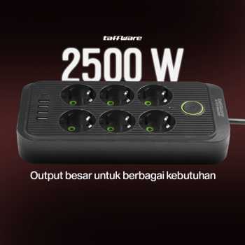Gambar produk Taffware Stop Kontak Kabel USB Type C 10A 110-250V 2500W 1.8M 6 Lubang - QL-1075U