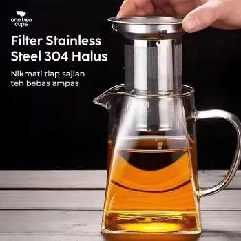 Gambar produk One Two Cups Teko Teh Kaca Saringan Tahan Panas Api Infuser Teapot 750ml - TP-761