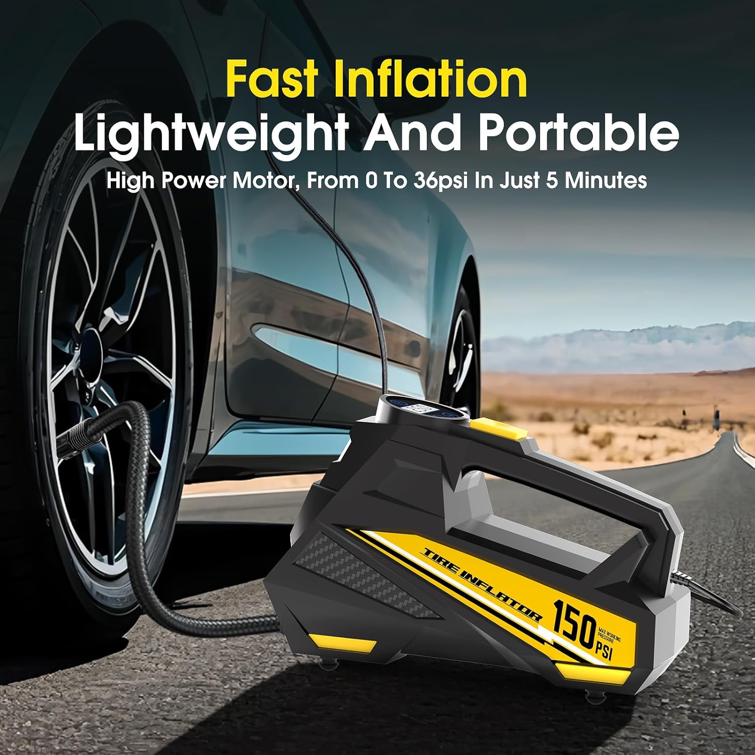 Gambar produk CARSUN Pompa Ban Elektrik Digital Tire Inflator Cigarette Plug 150 PSI - C3012-1