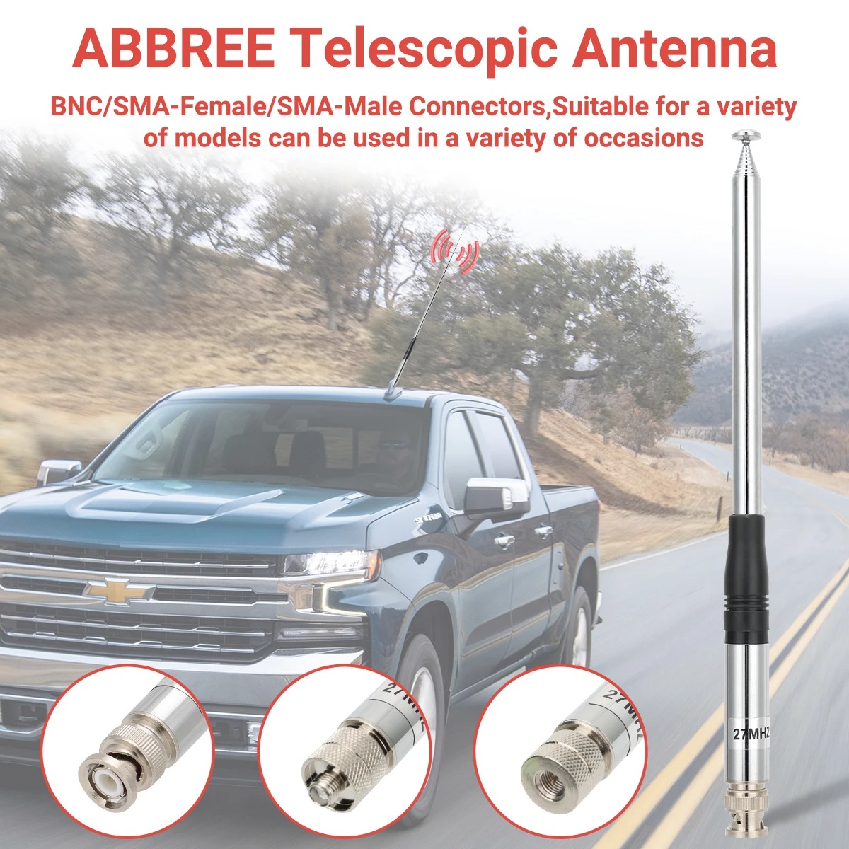 ABBREE Antena Walkie Talkie Telescopic 50 Ohm 27MHz 20W 1.3M SMA Male - CB-02 Gambar produk ABBREE Antena Walkie Talkie Telescopic 50 Ohm 27MHz 20W 1.3M SMA Male - CB-02