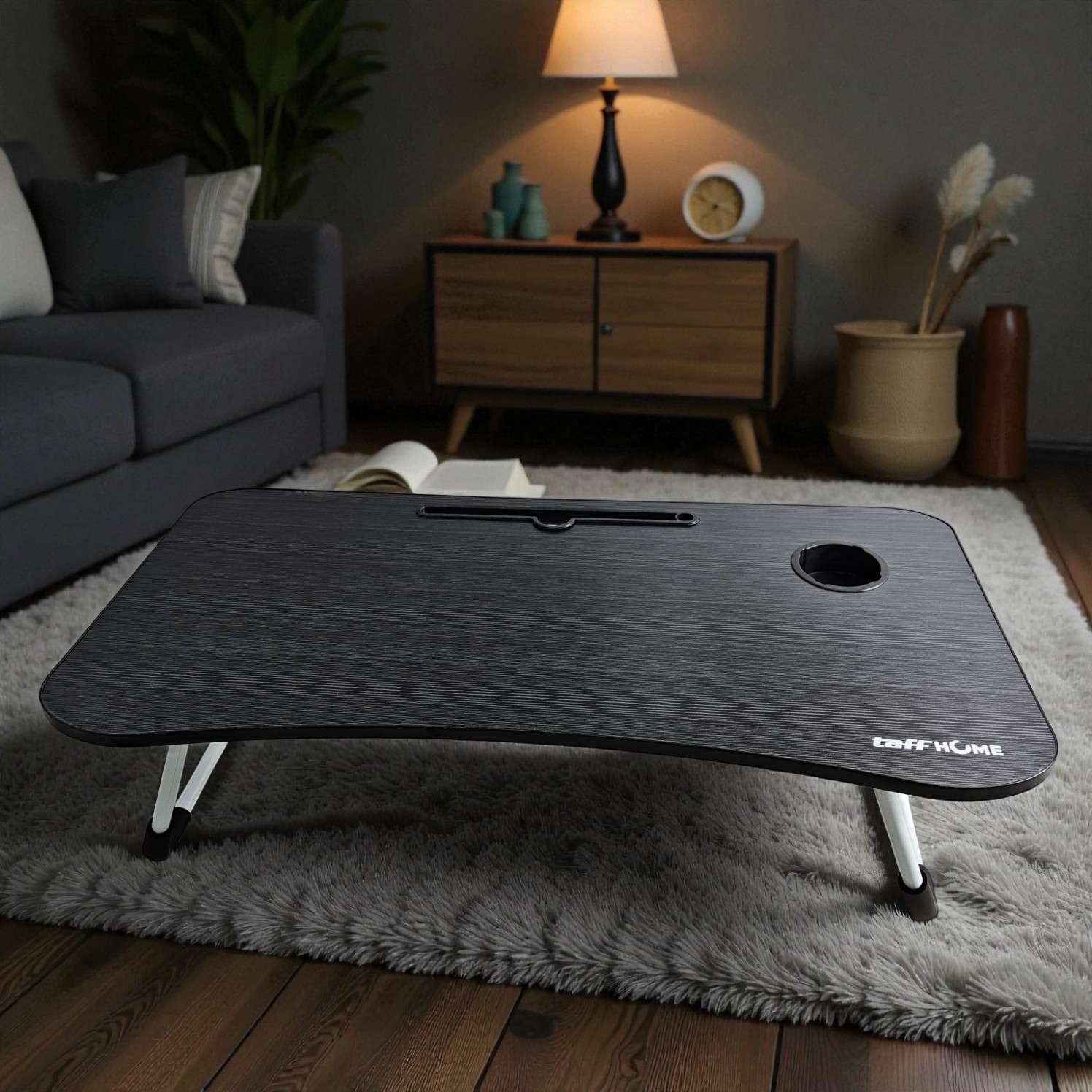 TaffHOME Meja Lipat Belajar Kerja Foldable 80x39.5cm with Cup Slot - DCV40 Gambar produk TaffHOME Meja Lipat Belajar Kerja Foldable 80x39.5cm with Cup Slot - DCV40