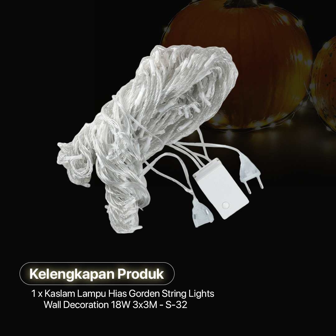 Kaslam Lampu Hias Gorden String Lights Wall Decoration 18W 3x3M 320 LED - S-32 Gambar produk Kaslam Lampu Hias Gorden String Lights Wall Decoration 18W 3x3M 320 LED - S-32
