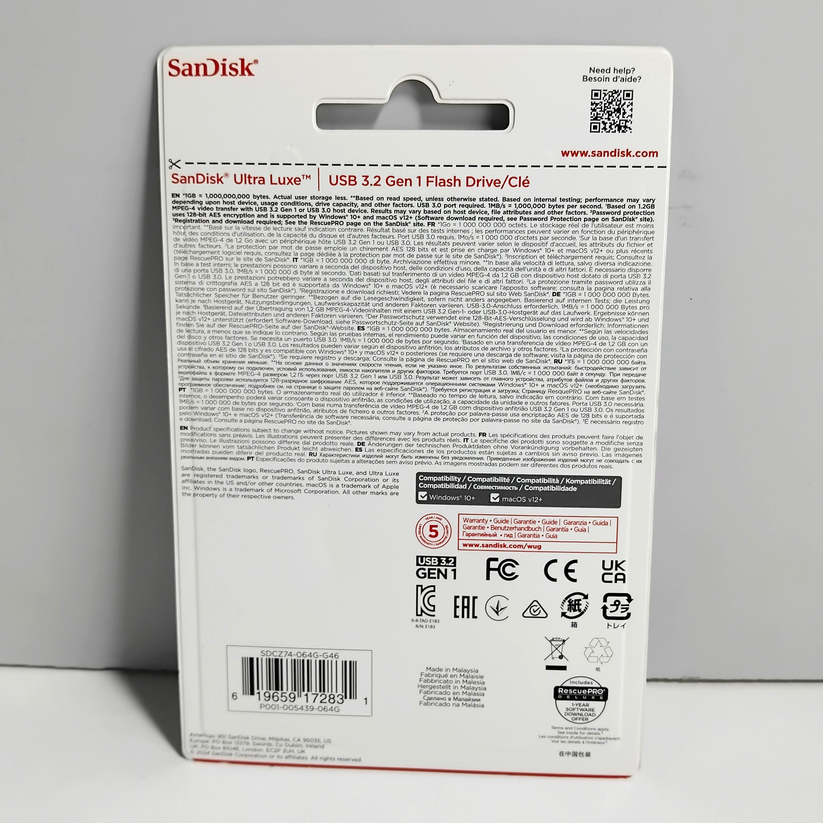 Gambar produk SanDisk Ultra Luxe Flashdisk USB 3.2 Gen 1 64GB - SDCZ74