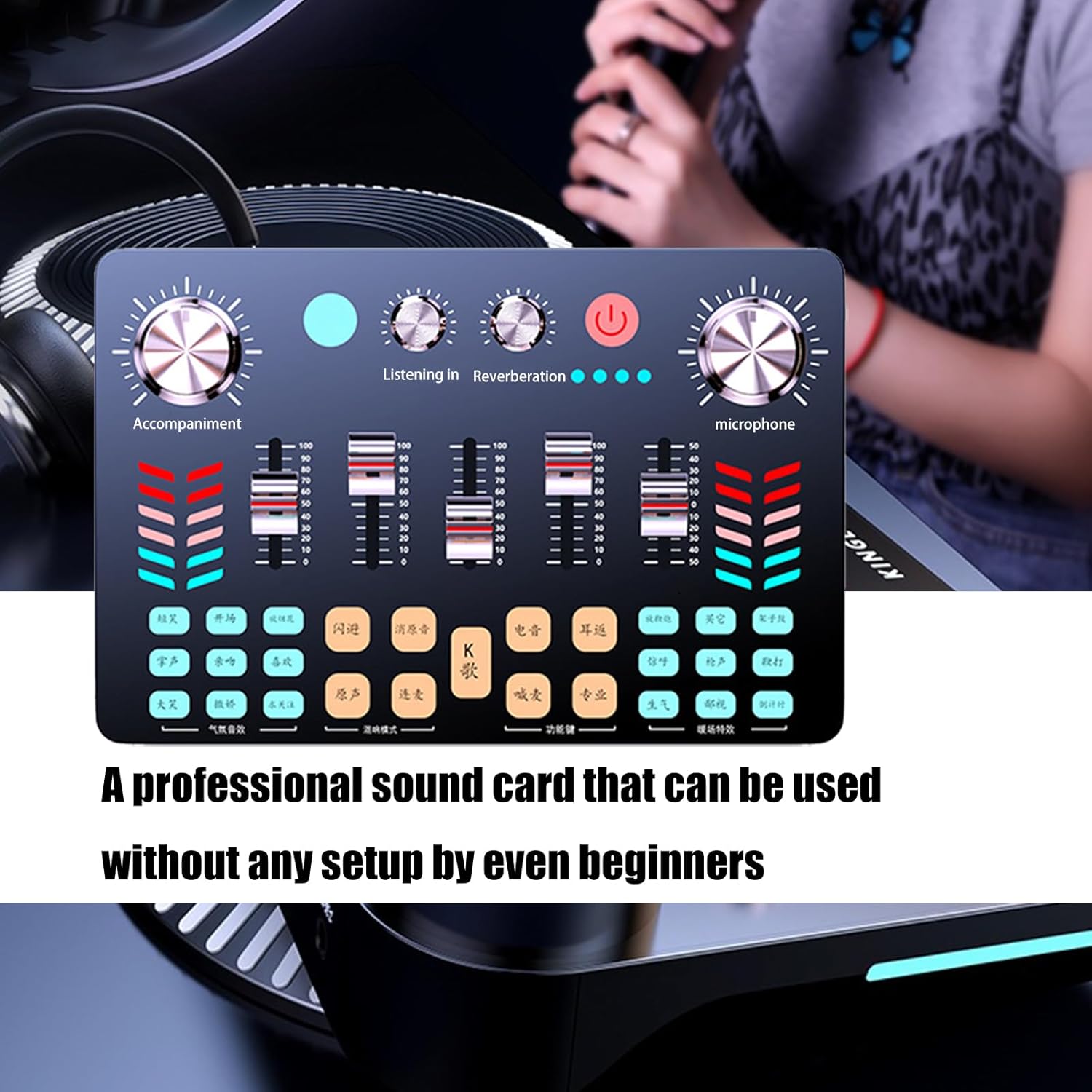 LIEYUAN Sound Card Mixer External Bluetooth Live Broadcast 1200mAh - V-19 Gambar produk LIEYUAN Sound Card Mixer External Bluetooth Live Broadcast 1200mAh - V-19