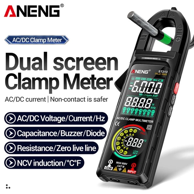 ANENG Clamp Meter Digital Multimeter 6000 Count Dual Screen NCV Tester - ST213 Gambar produk ANENG Clamp Meter Digital Multimeter 6000 Count Dual Screen NCV Tester - ST213