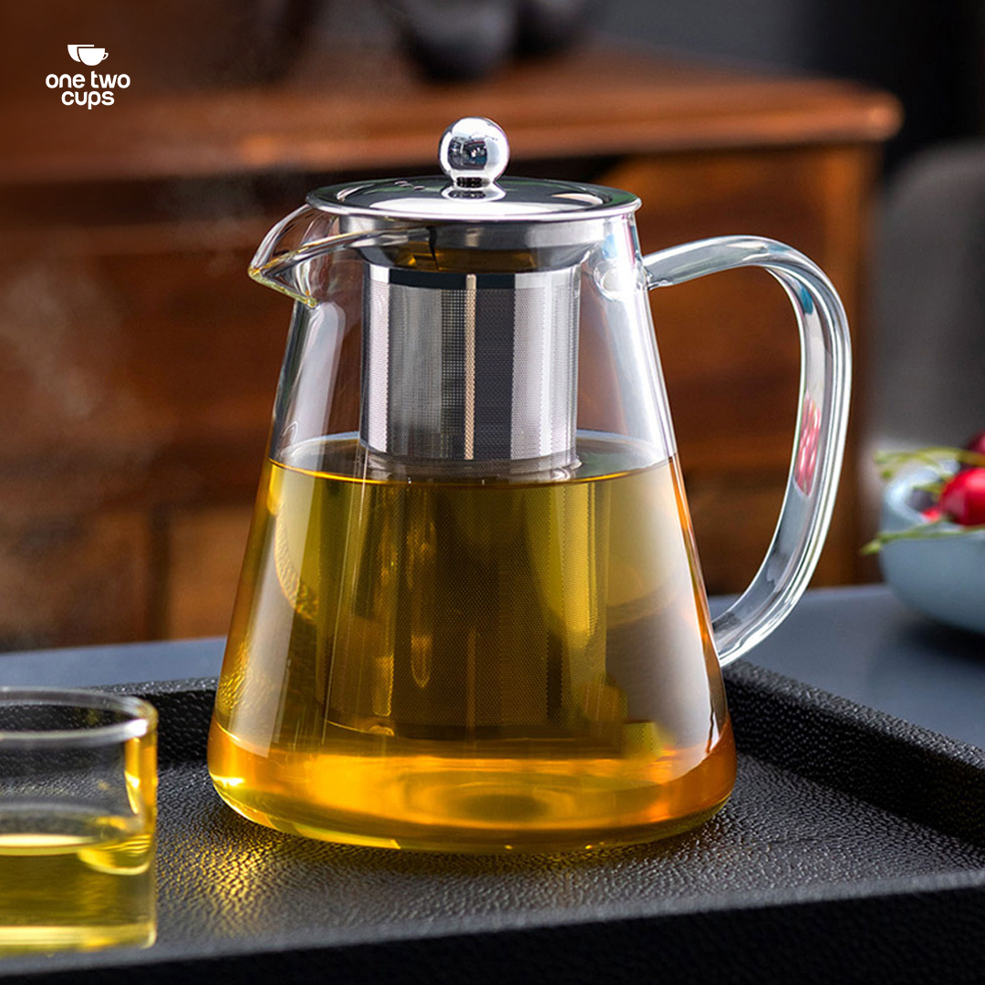 One Two Cups Teko Teh Kaca Saringan Tahan Panas Api Infuser Teapot 950ml - TP-760 Gambar produk One Two Cups Teko Teh Kaca Saringan Tahan Panas Api Infuser Teapot 950ml - TP-760