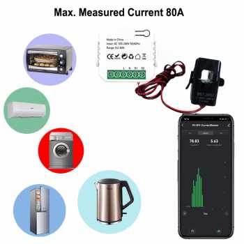 Gambar produk Tuya Smart Energy Meter 80A WiFi with Current Transformer Clamp kWh - ST-1168