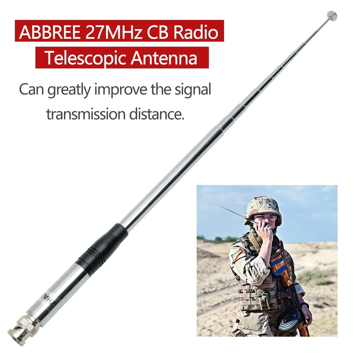 ABBREE Antena Walkie Talkie Telescopic 50 Ohm 27MHz 20W 1.3M SMA Male - CB-02 Gambar produk ABBREE Antena Walkie Talkie Telescopic 50 Ohm 27MHz 20W 1.3M SMA Male - CB-02