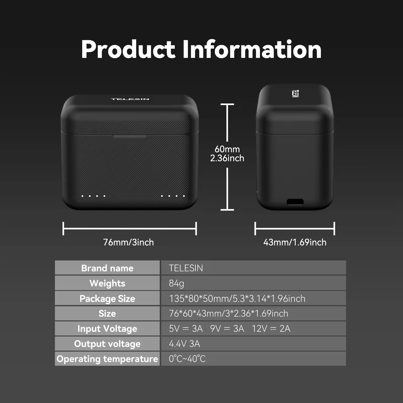 Gambar produk TELESIN Charging Case 2 Slot Fast Charging for Insta360 X5 - S0-BCG-42-TIS