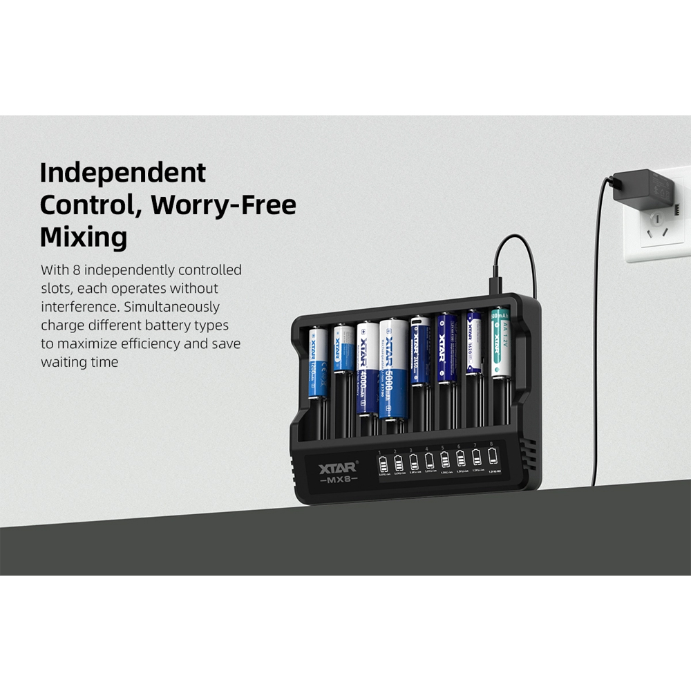 Gambar produk XTAR Charger Baterai 8 Slot AA AAA 1.5V Li-Ion 1.2V Ni-MH LCD Type C - MX8