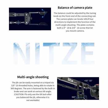 Gambar produk Nitze Mini Jimmy Jib Camera Crane Arm CNC Aluminium Bowl 100mm 2.1M - JIB-AL2120