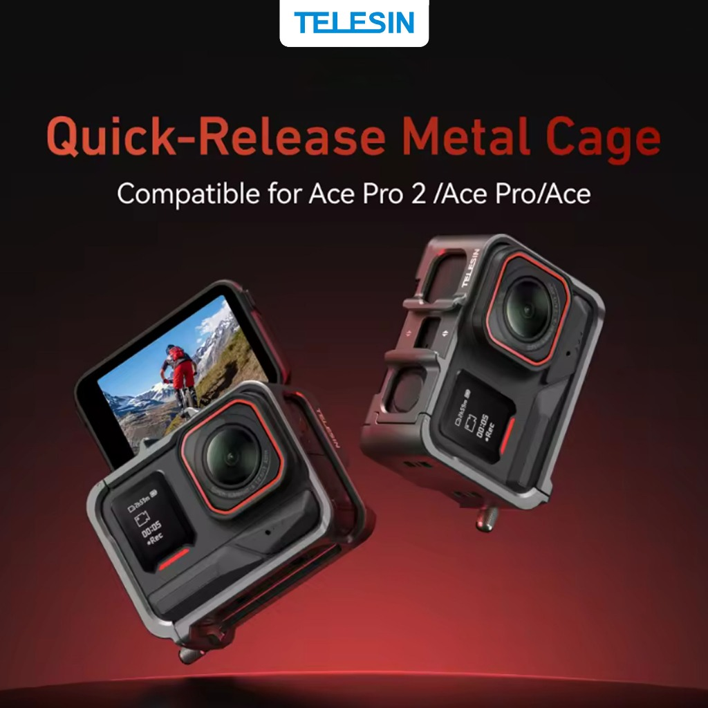 Gambar produk TELESIN Case Metal Cage Kamera Aksi for Insta360 Ace Pro/Ace Pro 2 - S6-FMS-32-TIS