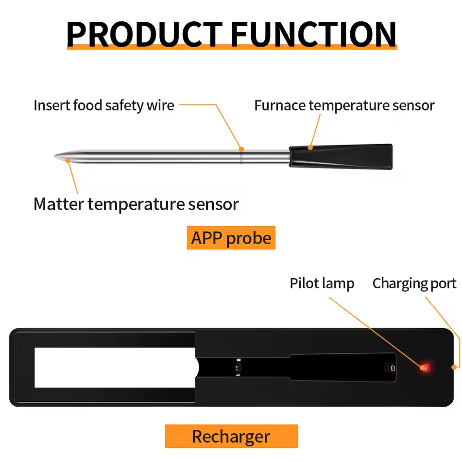 TAKA Termometer Makanan Digital Daging BBQ Grill 2 Probe Rechargeable - TY520 Gambar produk TAKA Termometer Makanan Digital Daging BBQ Grill 2 Probe Rechargeable - TY520