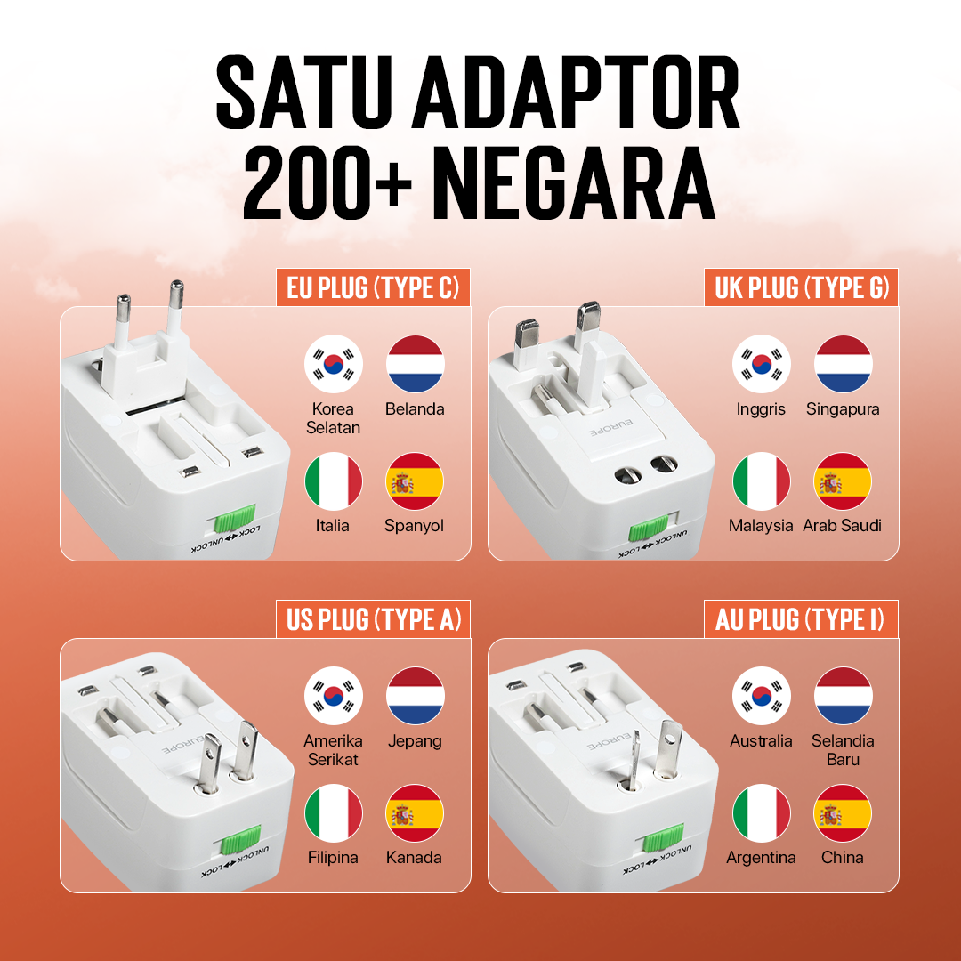 Gambar produk USBO Universal Travel Adaptor Colokan Charger Adapter 13A - 931L