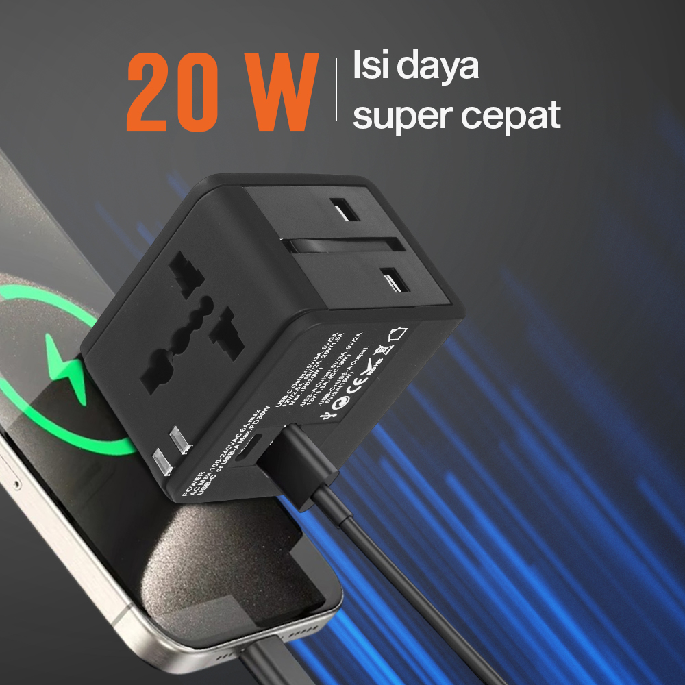 TRAVOR Universal Travel Adaptor Colokan Charger Adapter USB PD 1380W - TR020 Gambar produk TRAVOR Universal Travel Adaptor Colokan Charger Adapter USB PD 1380W - TR020
