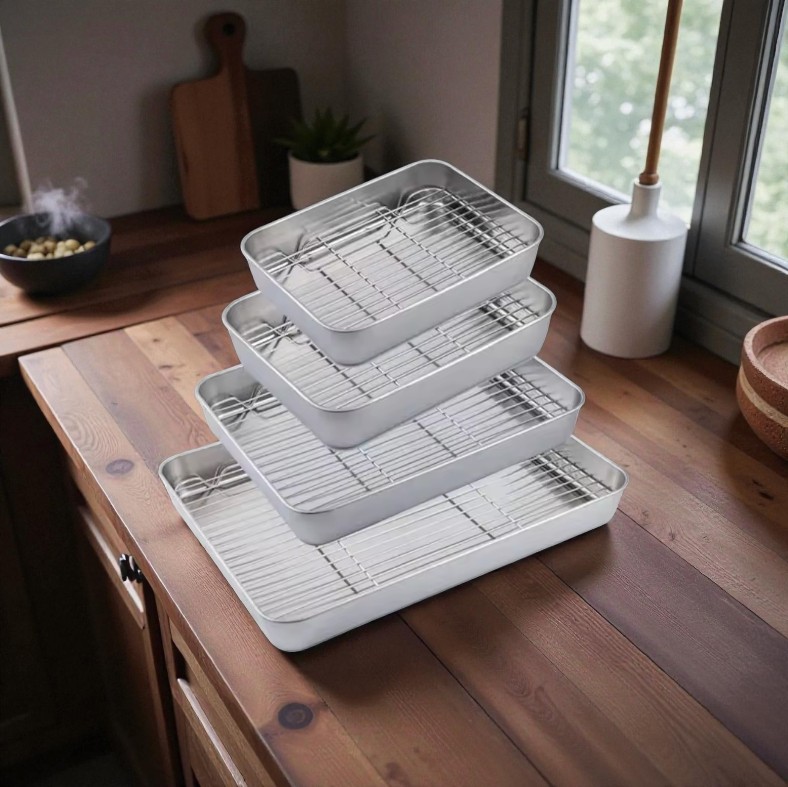 Gambar produk Eggy Loyang Nampan Tray Grill Pan Oven Stainless 430 with Mesh Frame 31.5x24.5x4.7cm - EG35